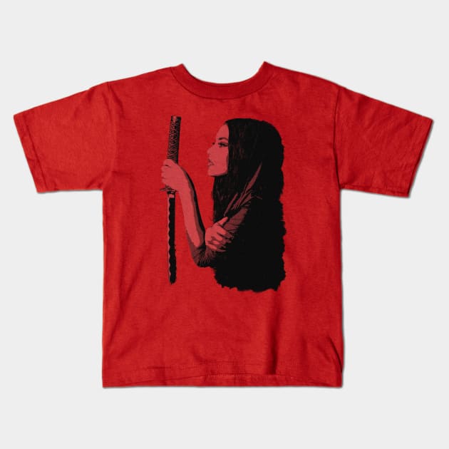 Samurai Girl Portrait Kids T-Shirt by nolabel